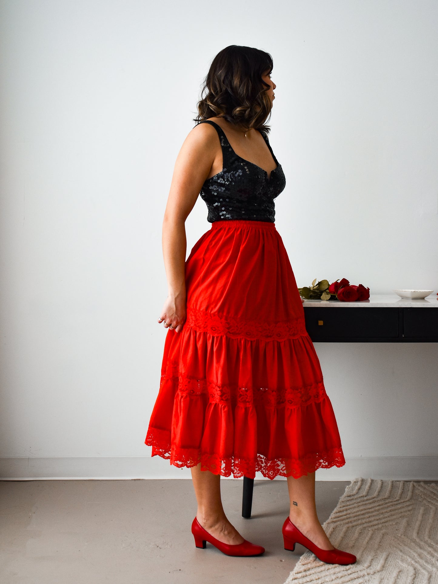 Red Midi Skirt (S)