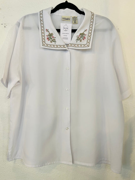 White Floral Collar Blouse (L)