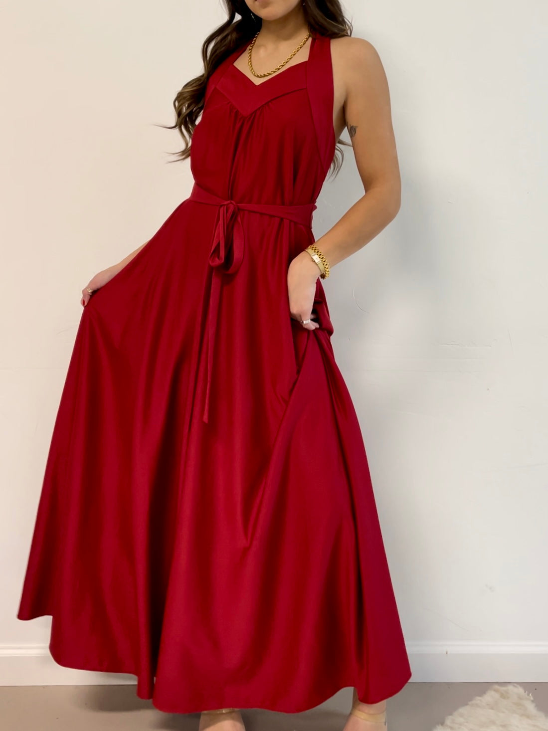 Holiday Red Halter Maxi Dress