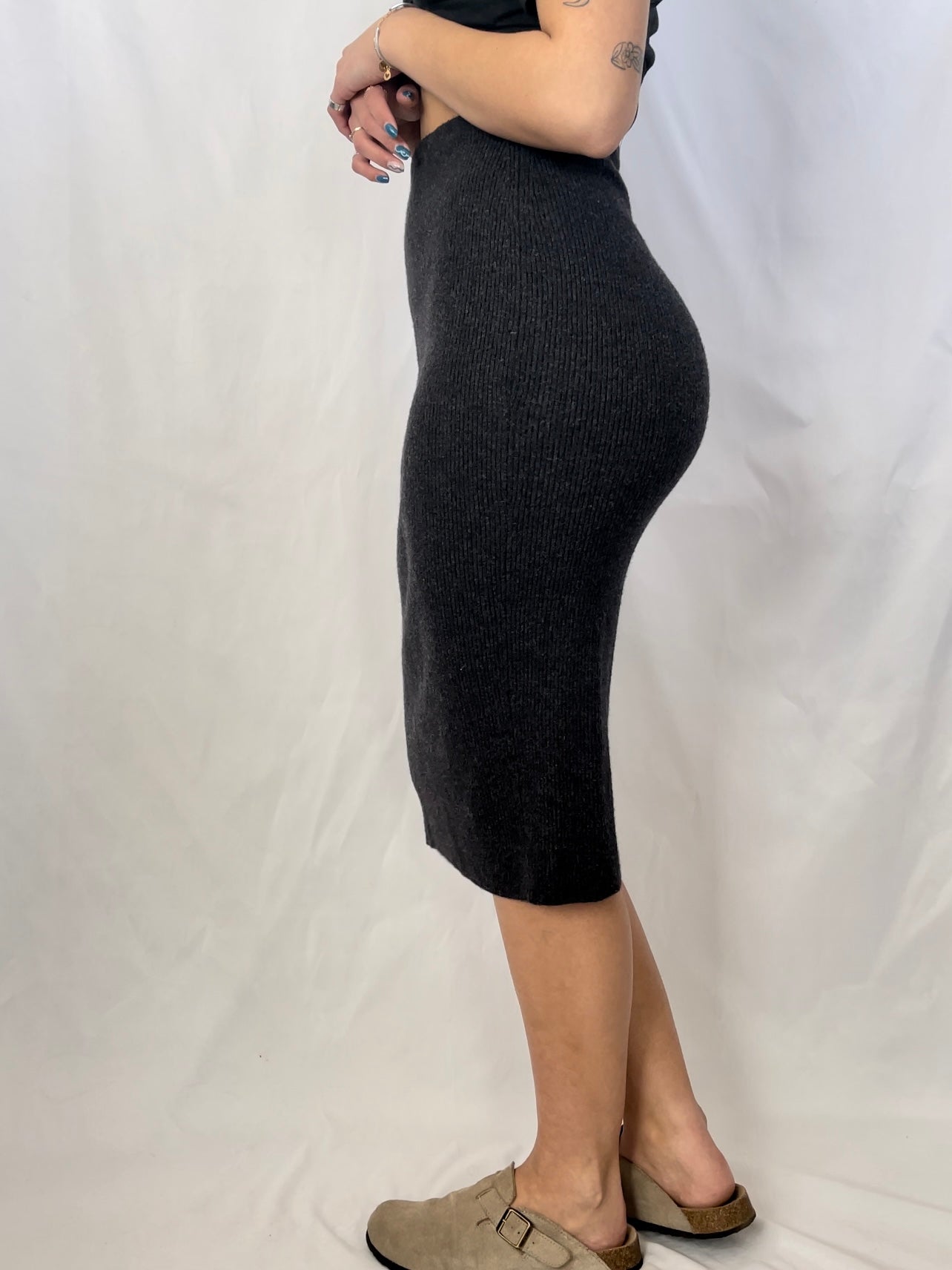 Grey Ribbed Midi Skirt (XS/S)