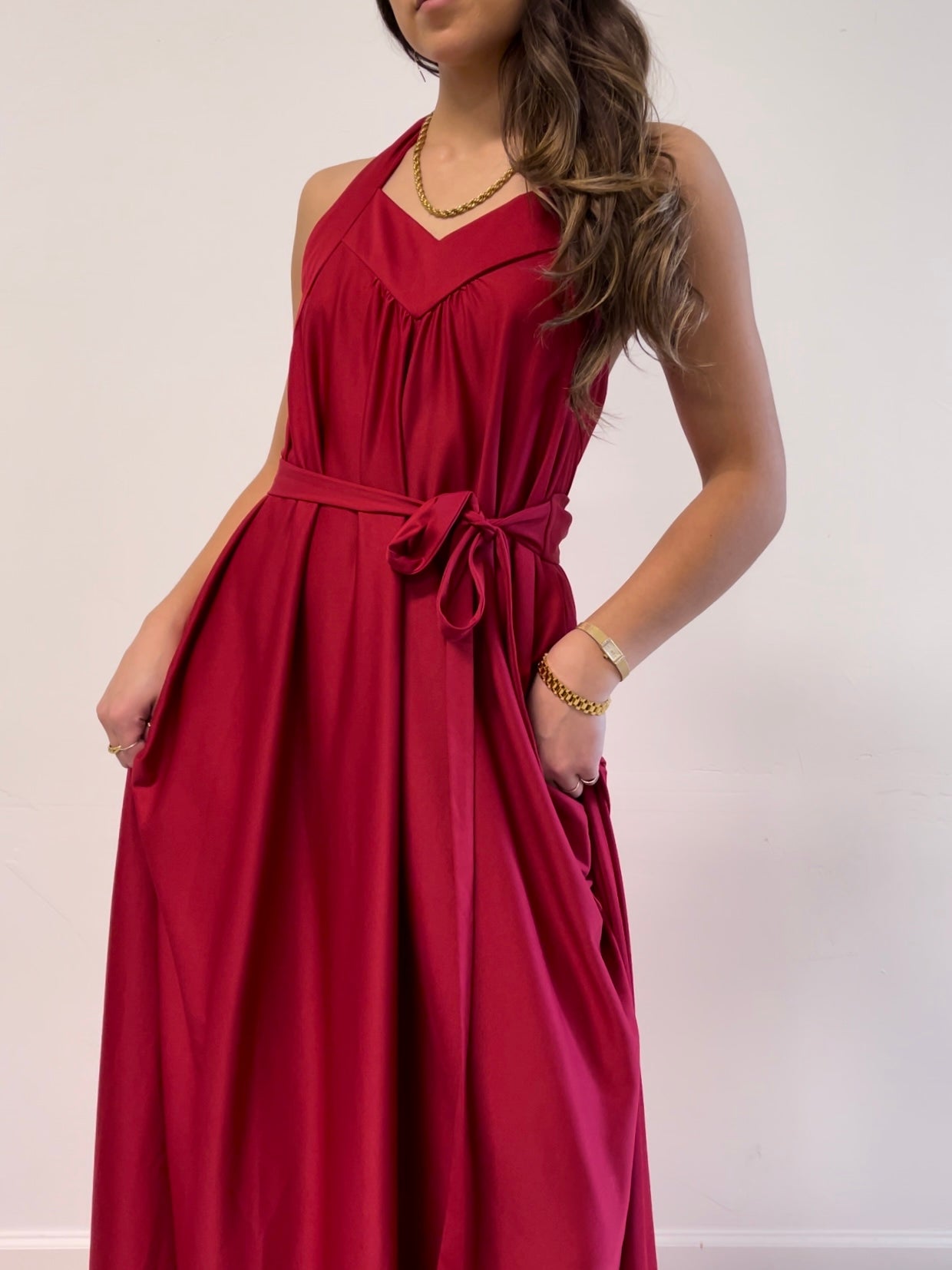 Holiday Red Halter Maxi Dress