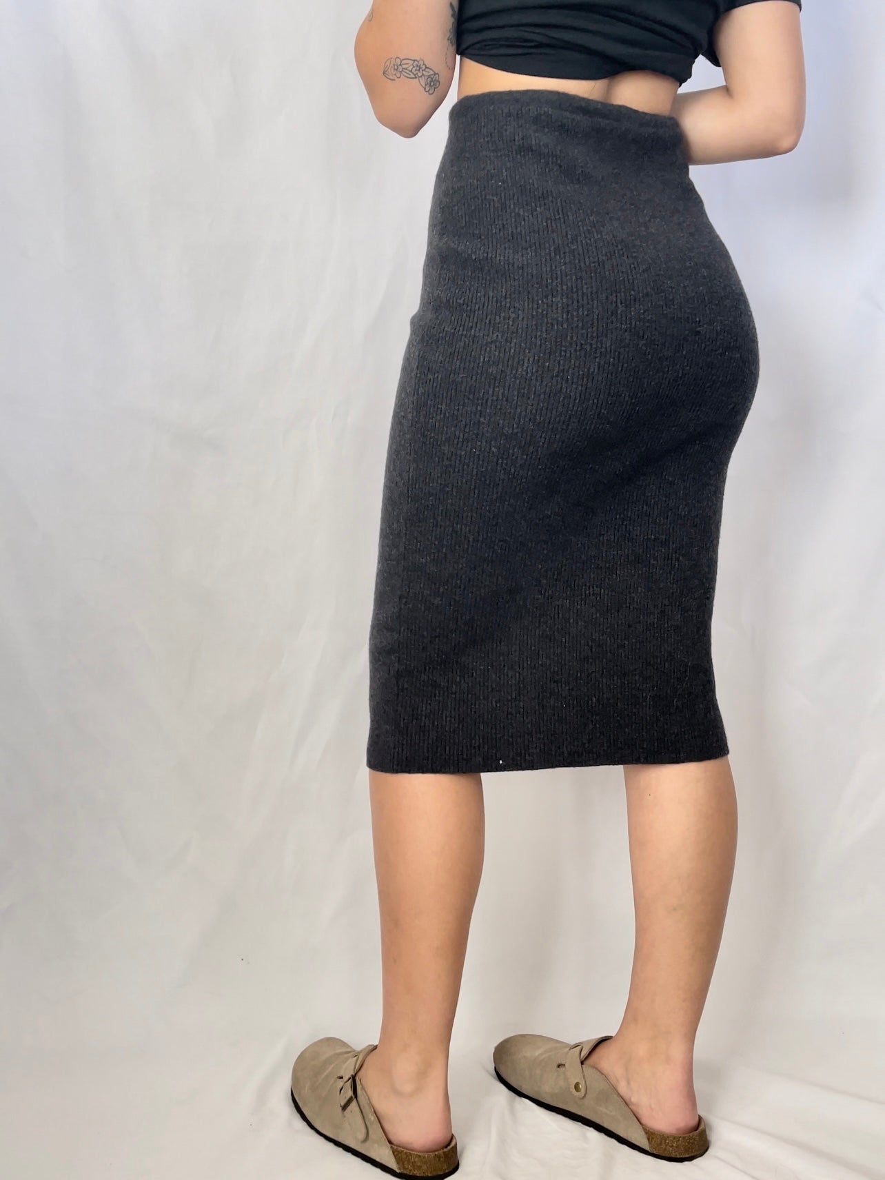 Grey Ribbed Midi Skirt (XS/S)