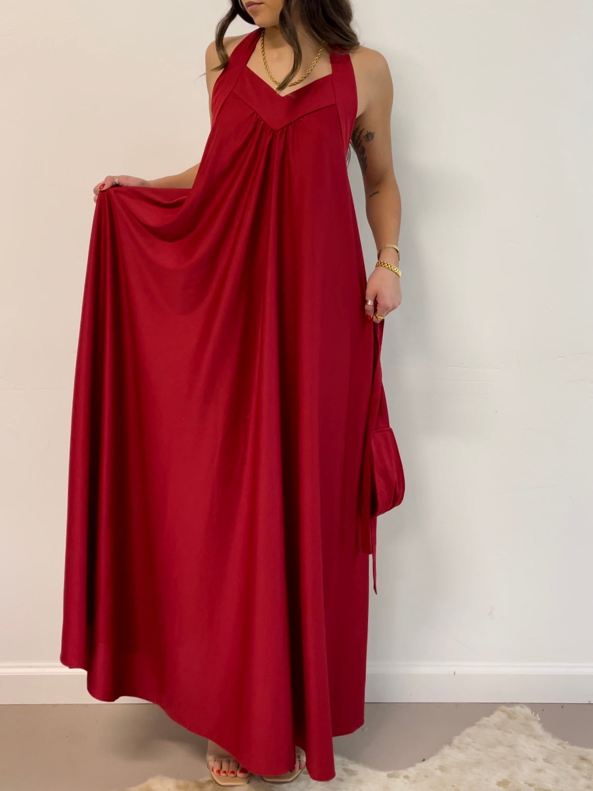 Holiday Red Halter Maxi Dress